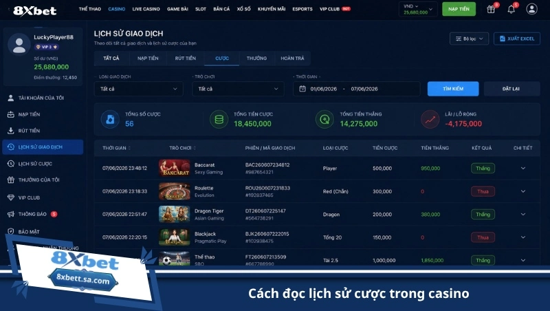 cách đọc lịch sử cược trong casino